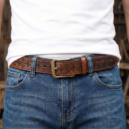 Genuine Leather Thickened Belt With Embossed Design 3.8cm B08