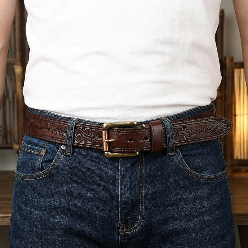 Embossed Genuine Leather Belt Usable Both Sides 3.8cm B10