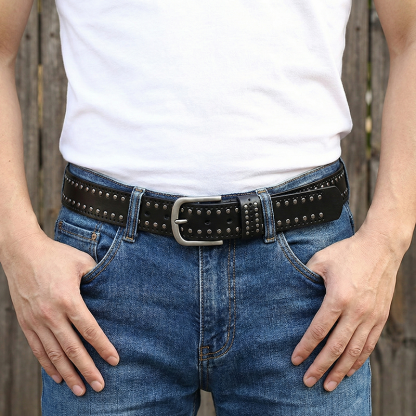 Cowhide Studded Punk Genuine Leather Belt 3.2cm Wide B18