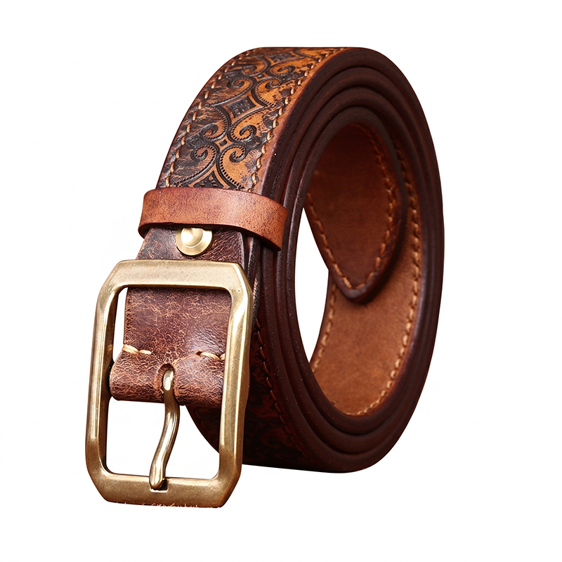 Genuine Leather Thickened Belt With Embossed Design 3.8cm B08-KKICO