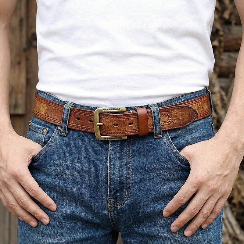 Vintage Embossed Matte Genuine Leather Belt 3.8cm B12