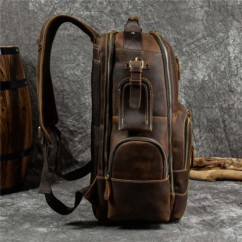 Vintage Cowhide Leather Travel Backpack