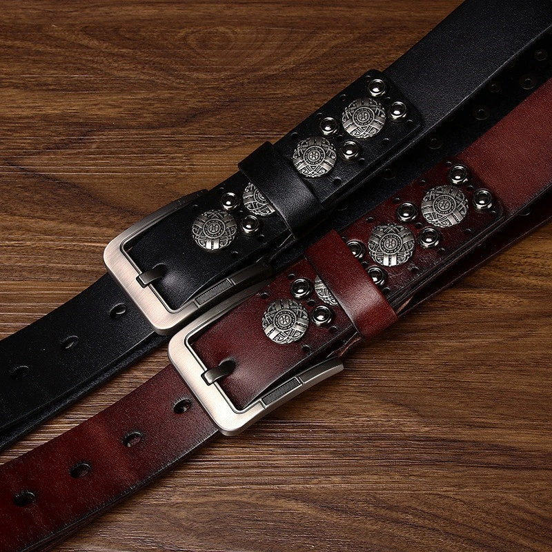 Iron Trail Studded Leather Belt with Alloy Pin Buckle | 3.8cm Wide