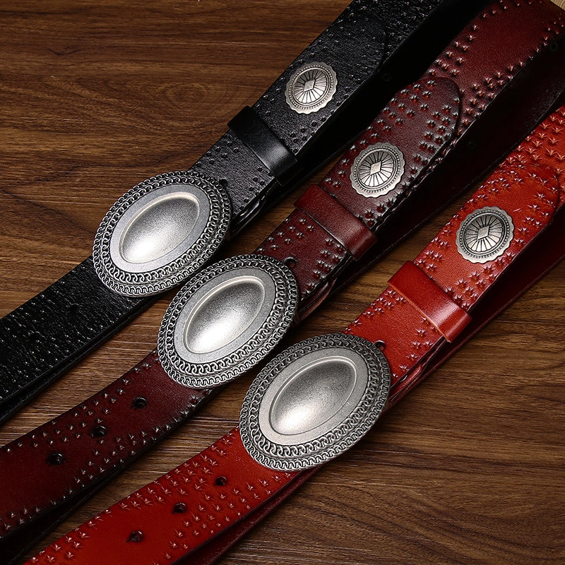 Mesa Western Leather Belt with Oval Plate Buckle | 3.8cm Wide