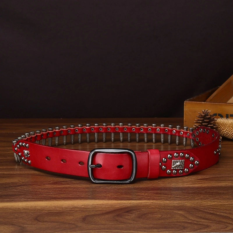 Forge Row Leather Belt with Bullet-Shaped Metal Accents | 3.8cm Wide
