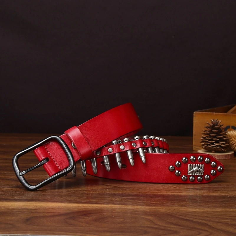Forge Row Leather Belt with Bullet-Shaped Metal Accents | 3.8cm Wide