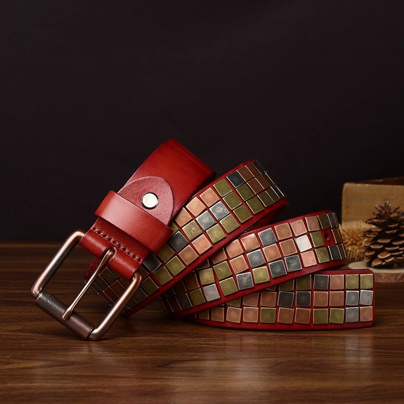 Mosaic Forge Leather Belt with Alloy Buckle | 3.8cm Wide
