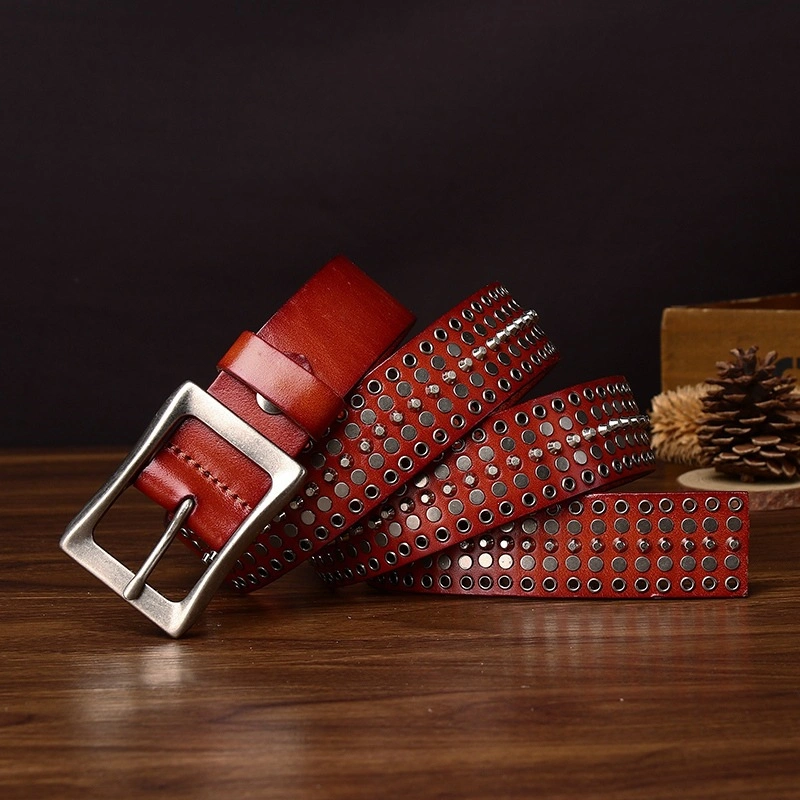 Studded Leather Belt with Alloy Pin Buckle | 3.8cm Wide