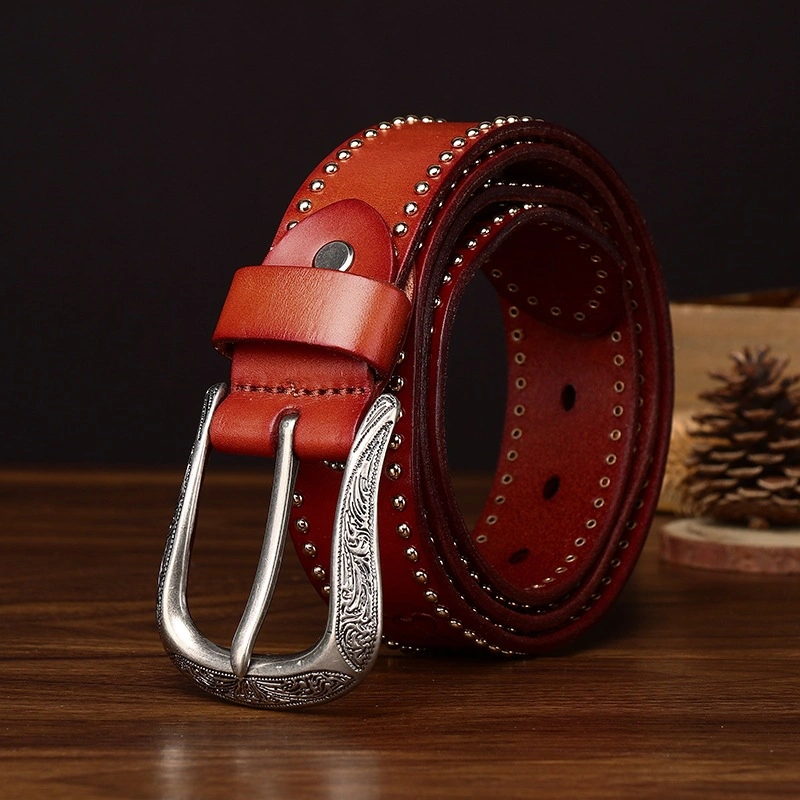 Bronco Lace Leather Belt with Engraved Alloy Buckle | 3.8cm Wide