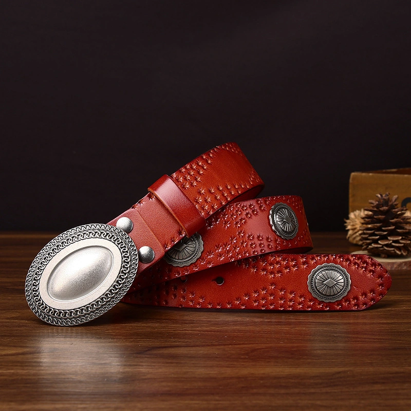 Mesa Western Leather Belt with Oval Plate Buckle | 3.8cm Wide