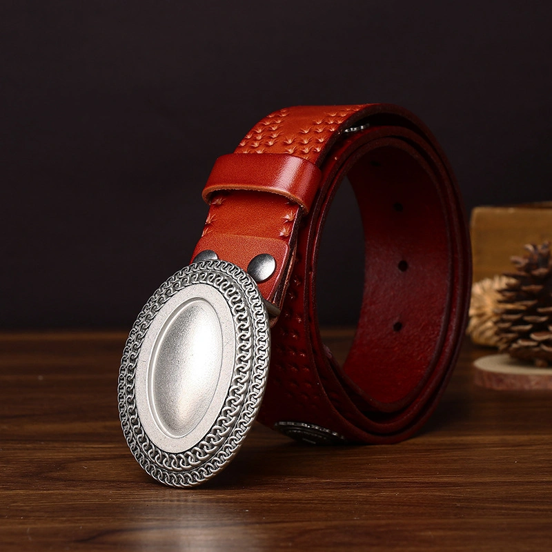 Mesa Western Leather Belt with Oval Plate Buckle | 3.8cm Wide