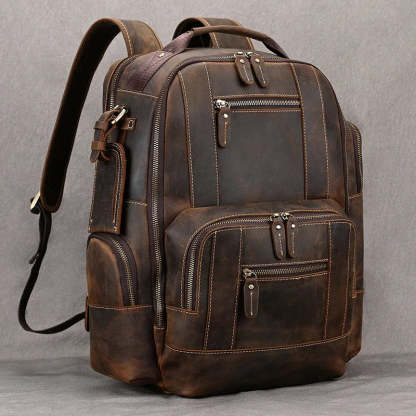 Vintage Cowhide Leather Travel Backpack