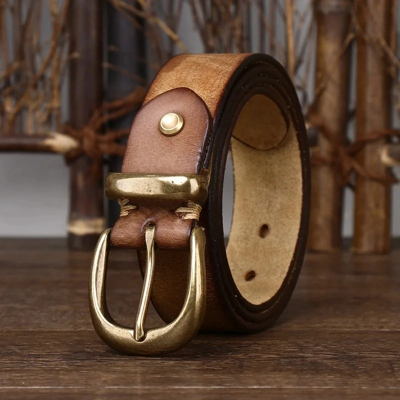 Giovanni Full-Grain Leather Belt with Brass Buckle | 3.3cm Wide
