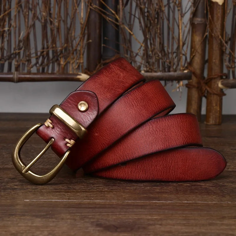 Giovanni Brass Buckle Leather Belt 3.3CM B01-KKICO