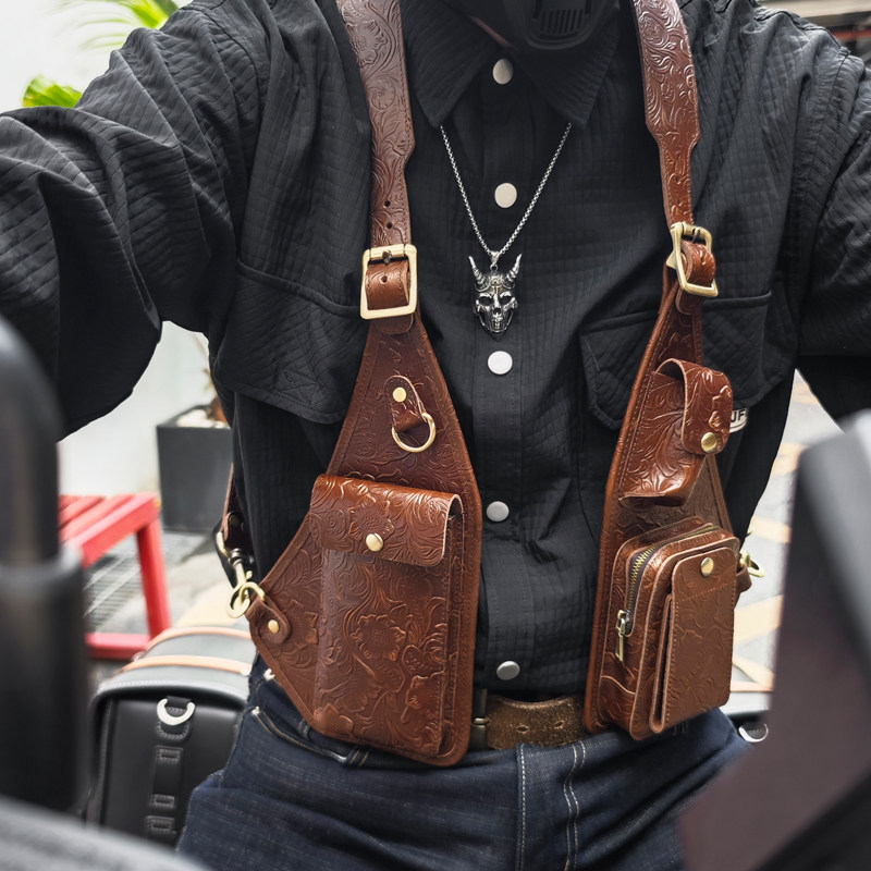 Vintage Embossed Leather Shoulder Holster Bag for Men