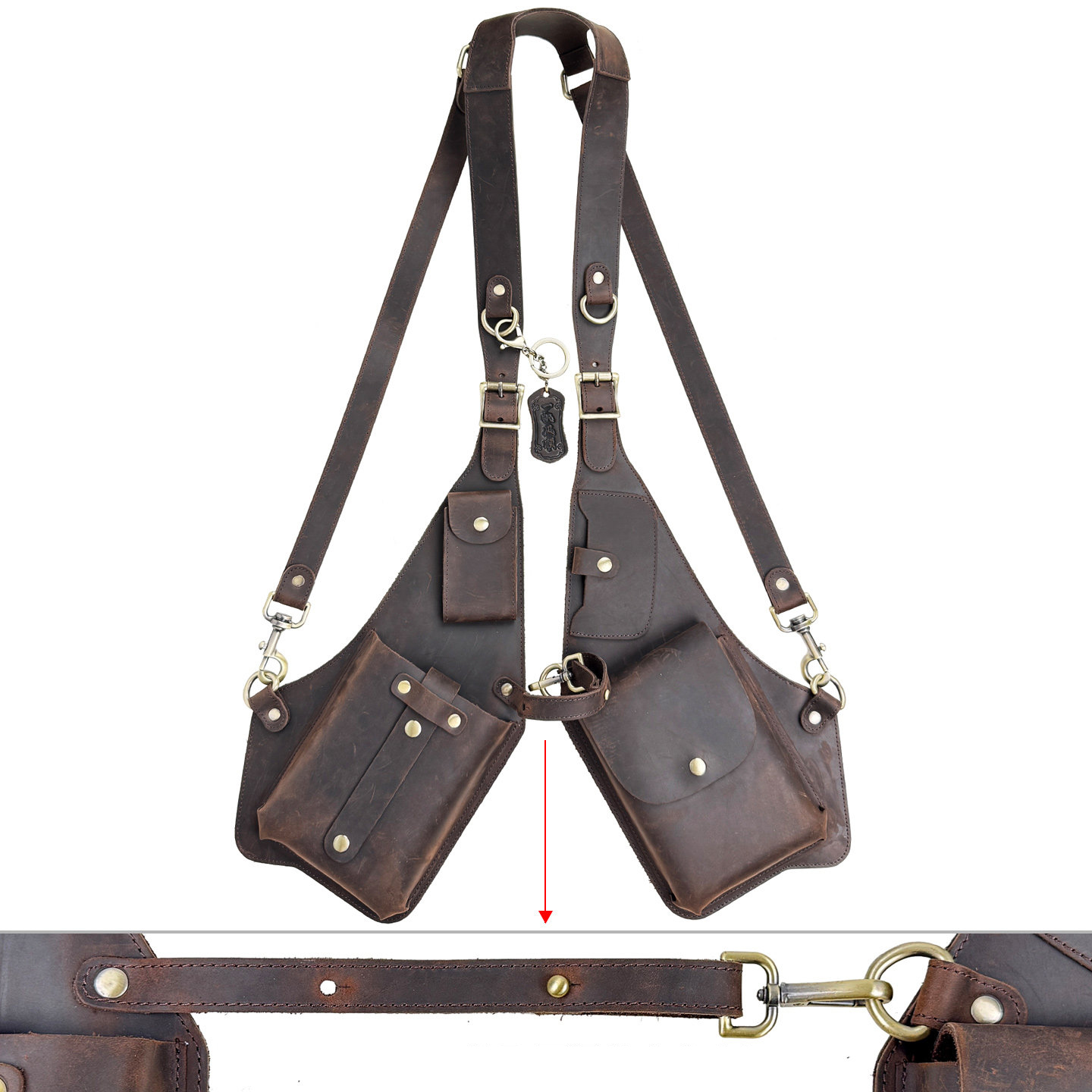 Multi-Pocket Leather Holster Bag for Men