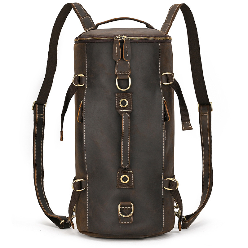 Crazy horse leather duffle backpack for men
