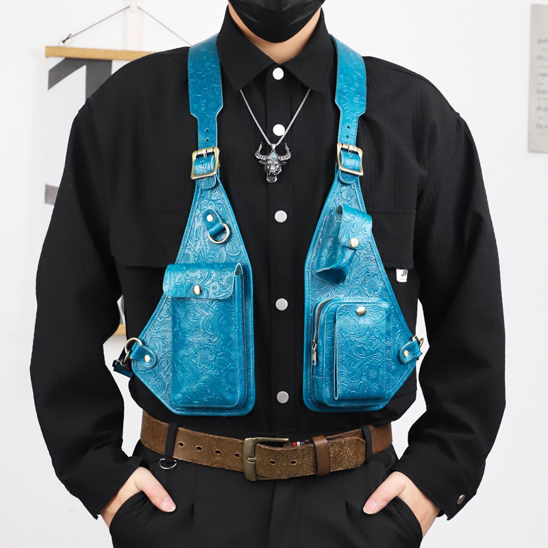 Vintage Embossed Leather Shoulder Holster Bag for Men