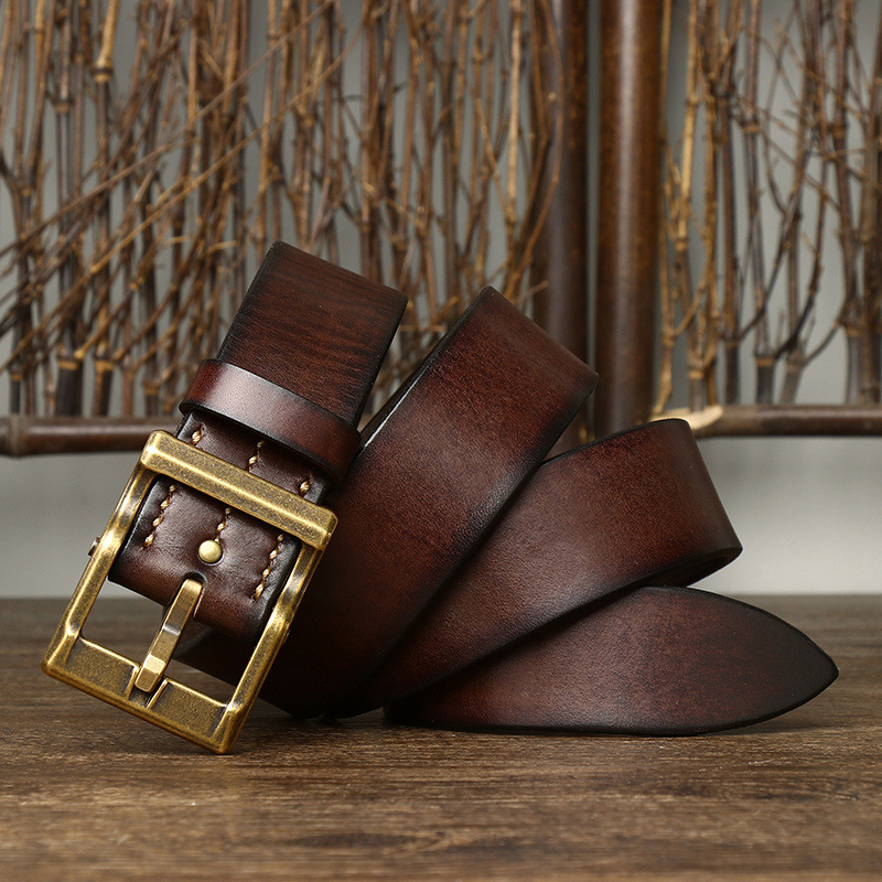 Marenzo Brass Leather Belt Wide 3.8CM B76-KKICO