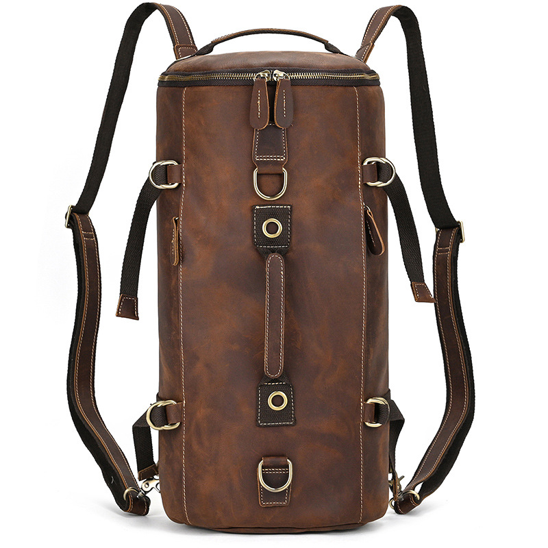 Vintage leather weekend bag with detachable shoulder strap
