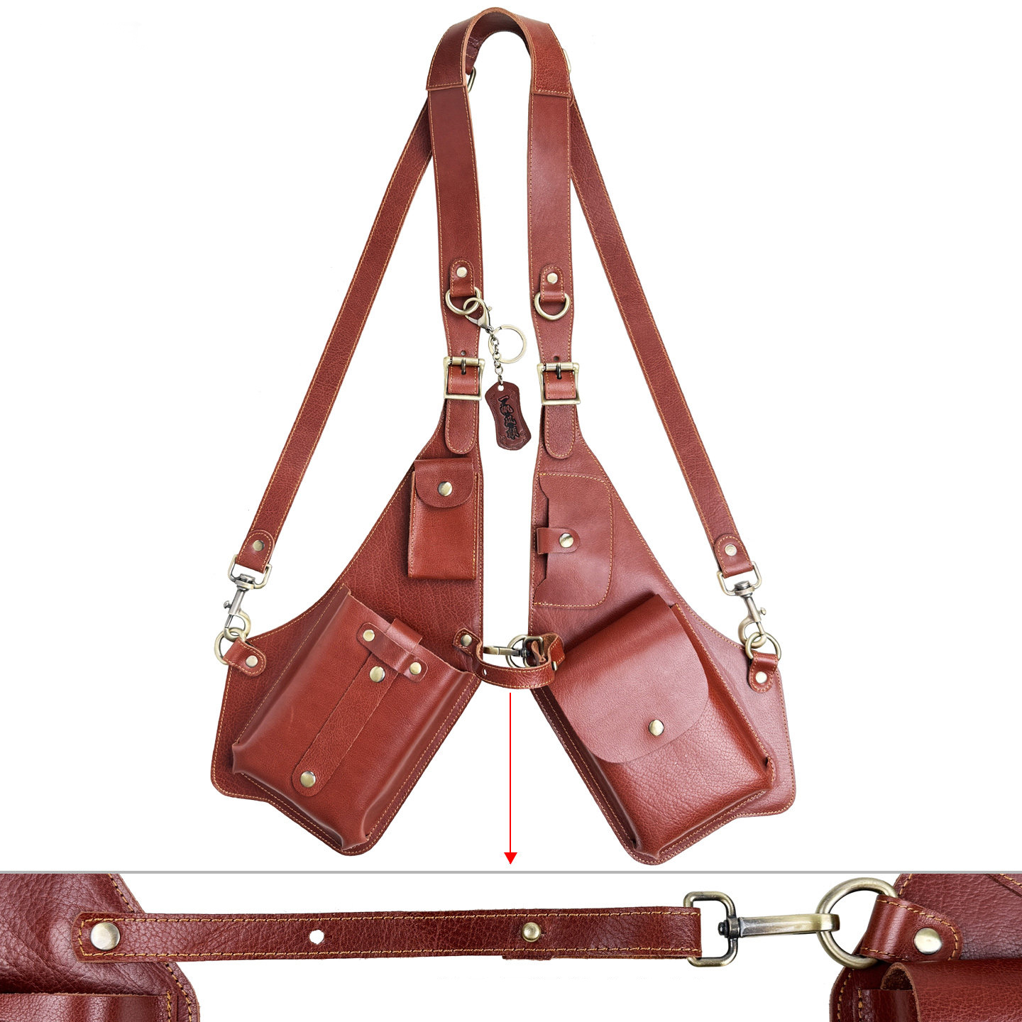 Multi-Pocket Leather Holster Bag for Men