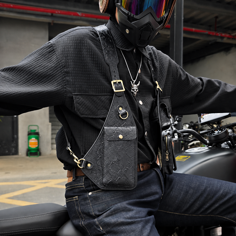 Vintage Embossed Leather Shoulder Holster Bag for Men