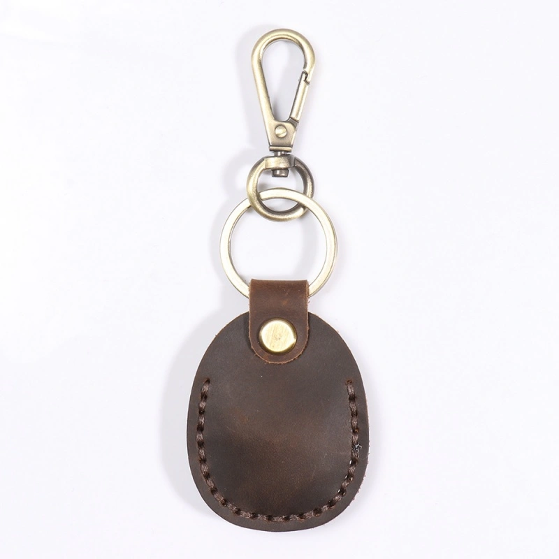 Dark coffee leather AirTag keychain holder for keys and bags