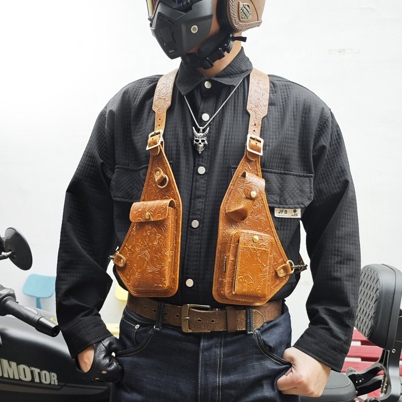 Vintage Embossed Leather Shoulder Holster Bag for Men
