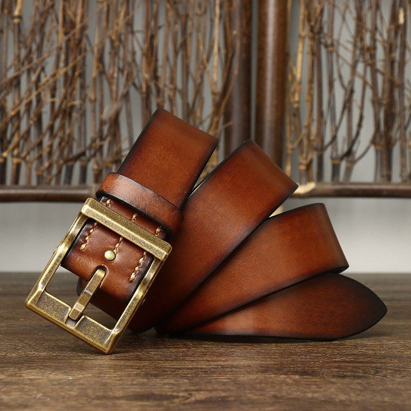 Marenzo Brass Leather Belt Wide 3.8CM B76-KKICO
