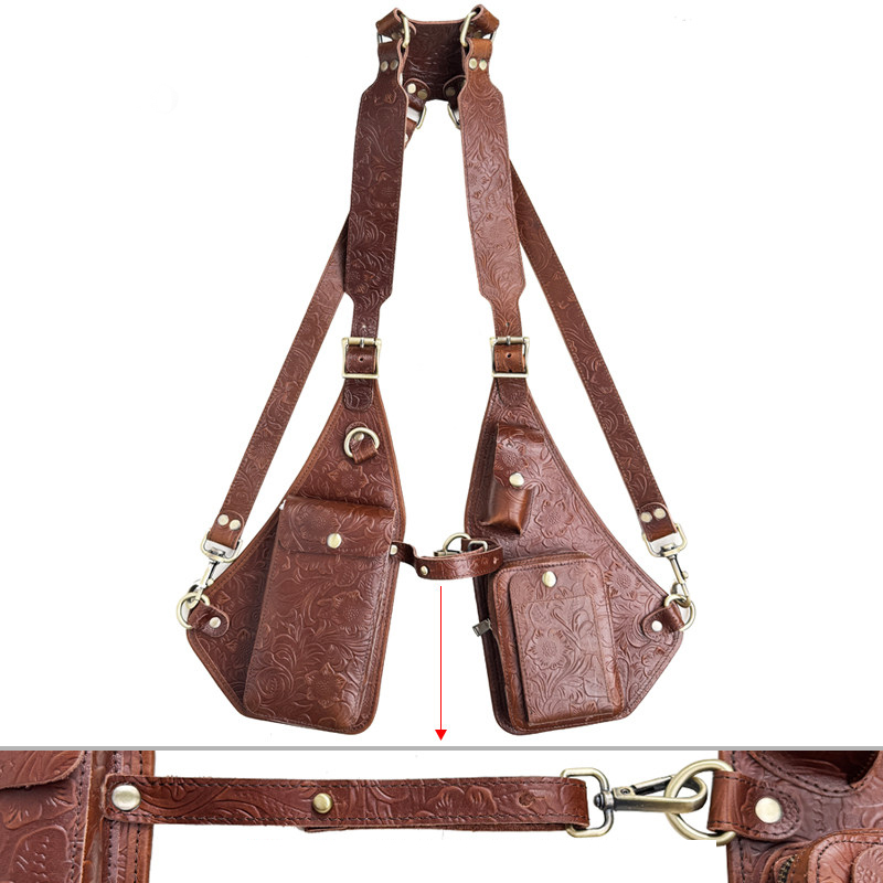 Vintage Embossed Leather Shoulder Holster Bag for Men