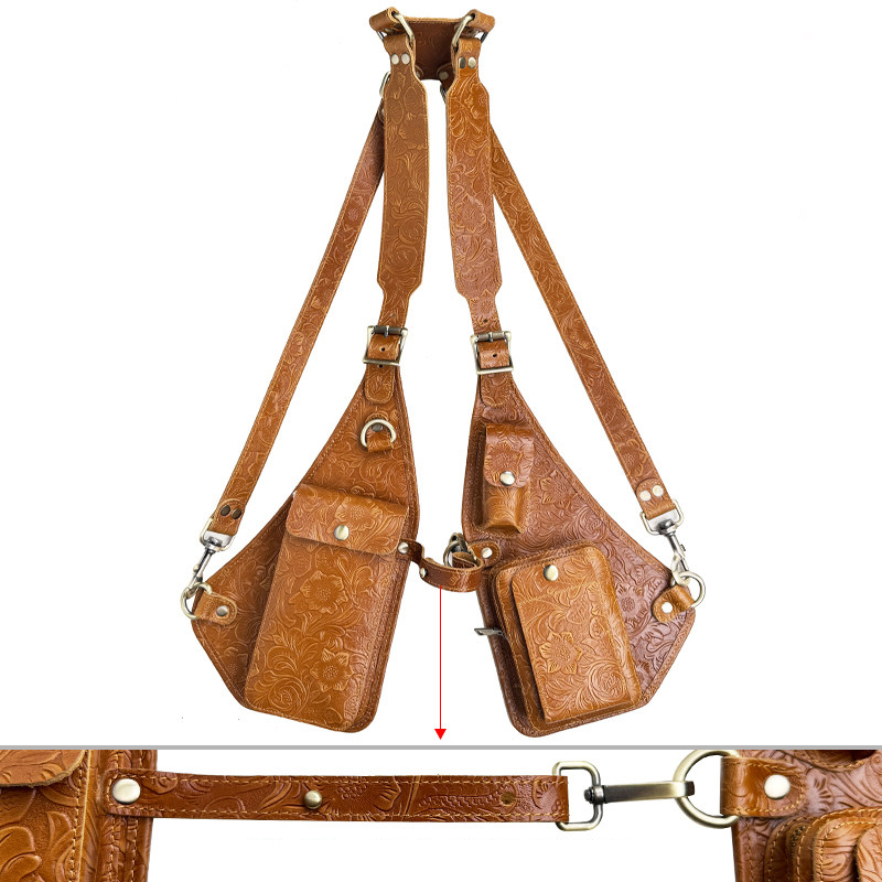 Vintage Embossed Leather Shoulder Holster Bag for Men