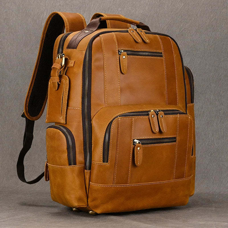Vintage Cowhide Leather Travel Backpack
