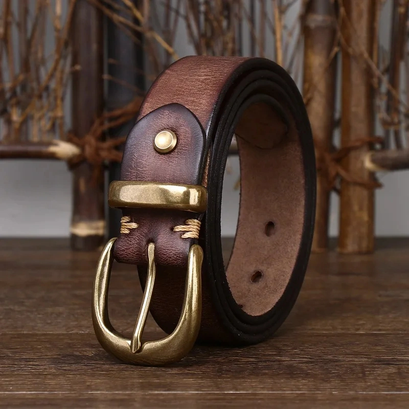 Giovanni Full-Grain Leather Belt with Brass Buckle | 3.3cm Wide