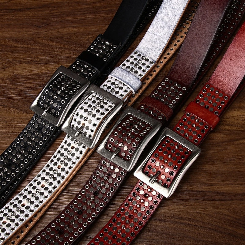 Studded Leather Belt with Alloy Pin Buckle | 3.8cm Wide