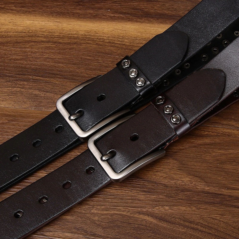 Studded Leather Belt with Brushed Alloy Pin Buckle | 3.8cm Wide