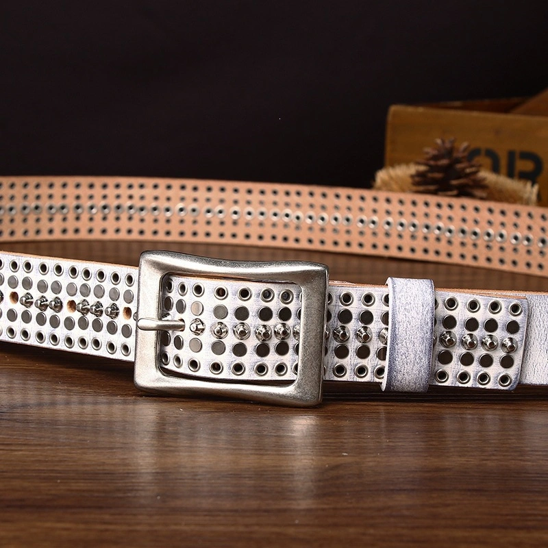 Studded Leather Belt with Alloy Pin Buckle | 3.8cm Wide