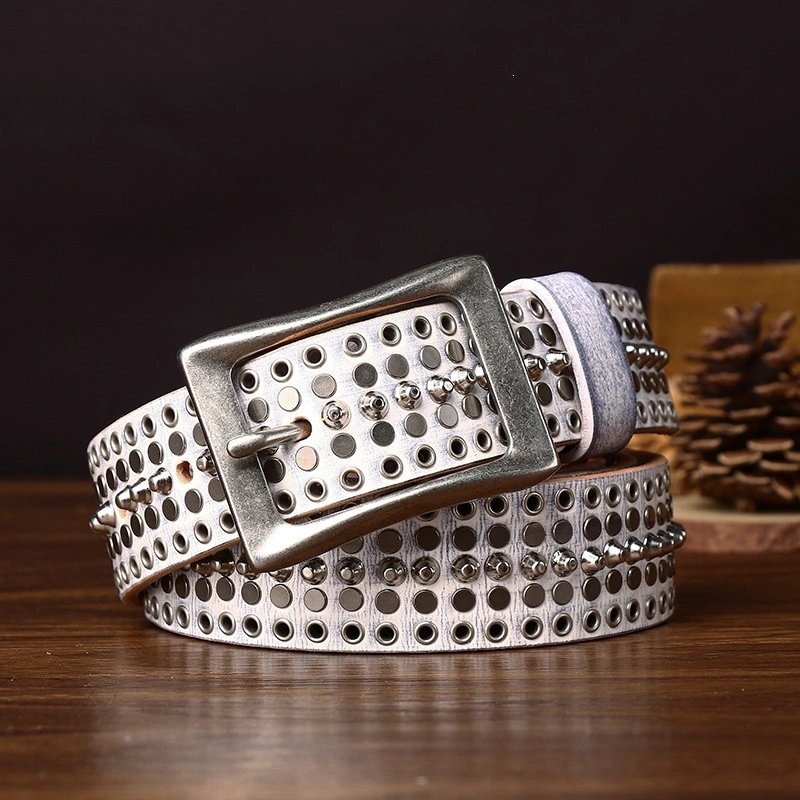 Studded Leather Belt with Alloy Pin Buckle | 3.8cm Wide