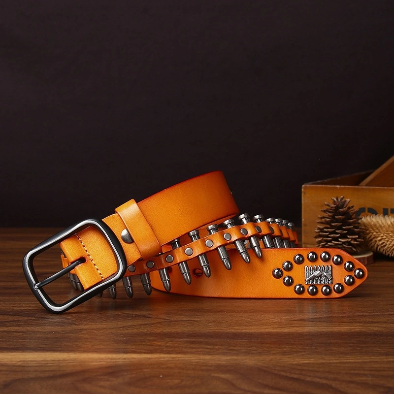 Forge Row Leather Belt with Bullet-Shaped Metal Accents | 3.8cm Wide