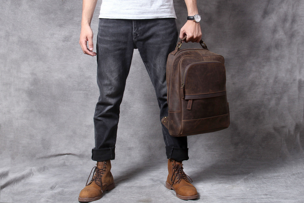 leather backpack brown