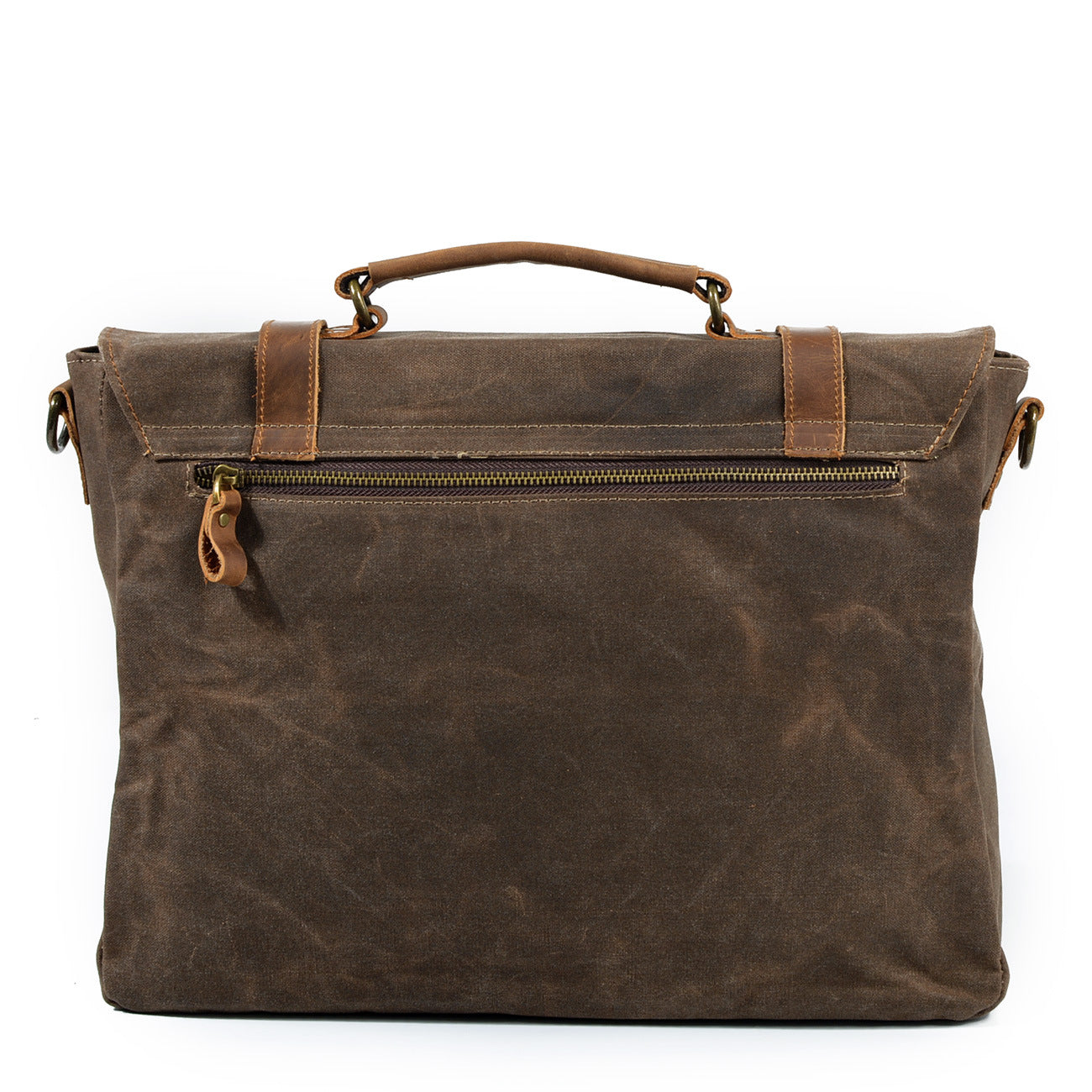 Retro waxed canvas satchel bag with flap and leather trims