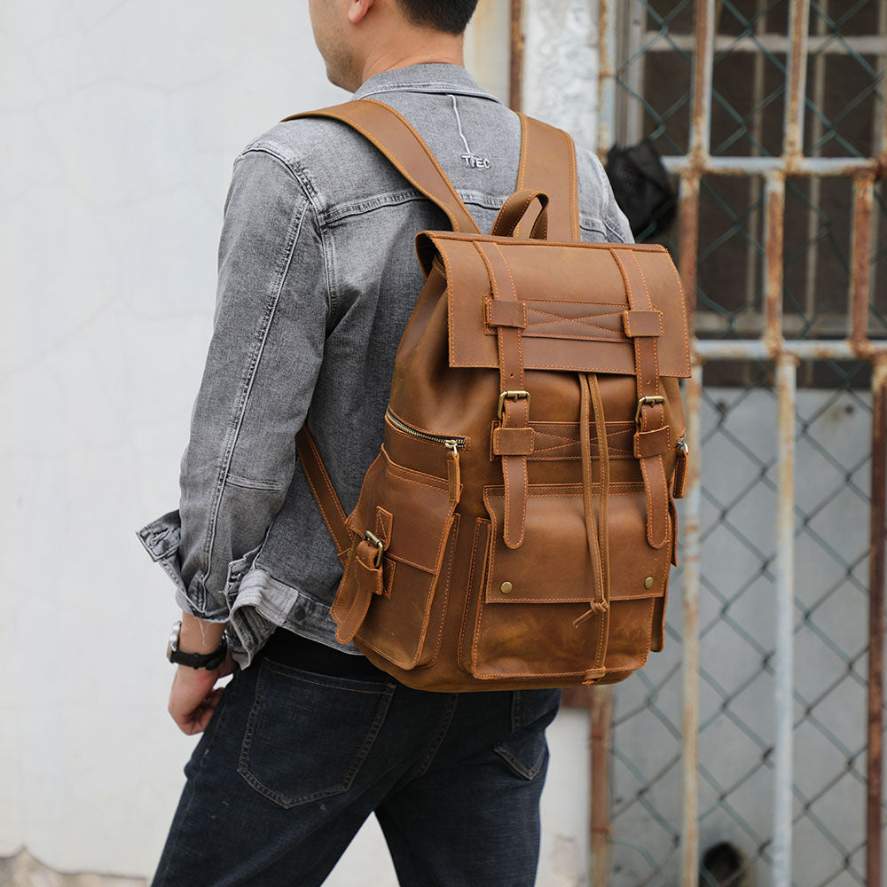 full grain leather backpack