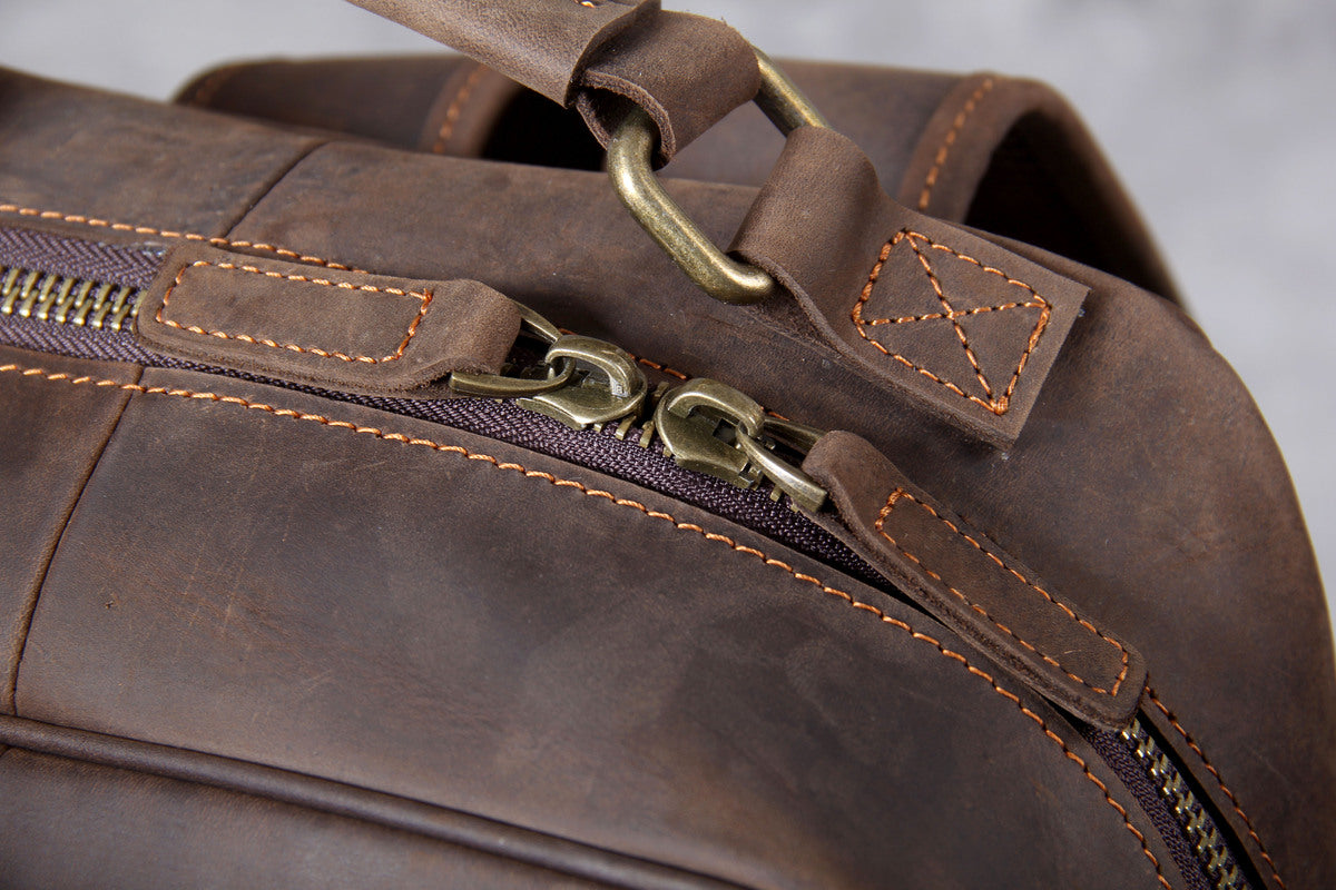 leather brown backpack