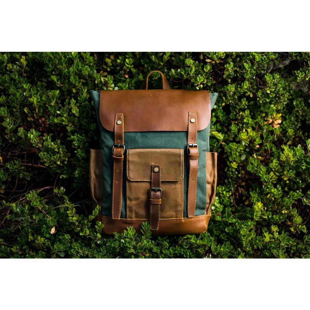 Waxed Canvas and Leather Backpack CB01-KKICO