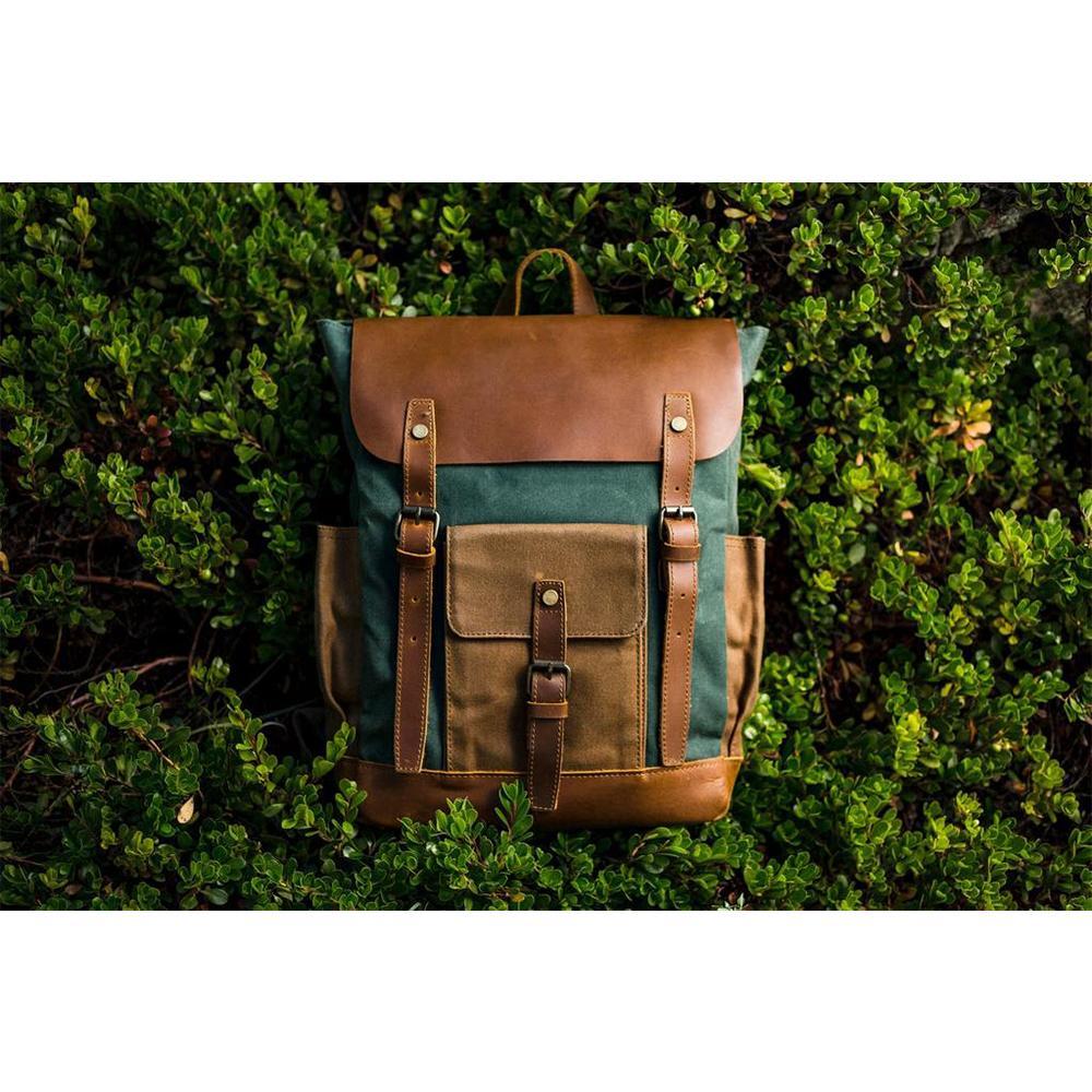 Waxed Canvas and Leather Backpack CB01-KKICO