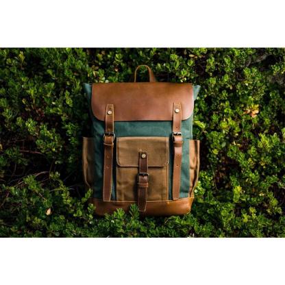 Waxed Canvas and Leather Backpack CB01-KKICO