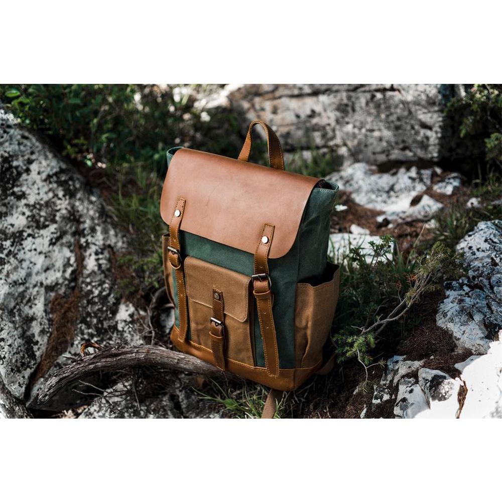 Waxed Canvas and Leather Backpack CB01-KKICO