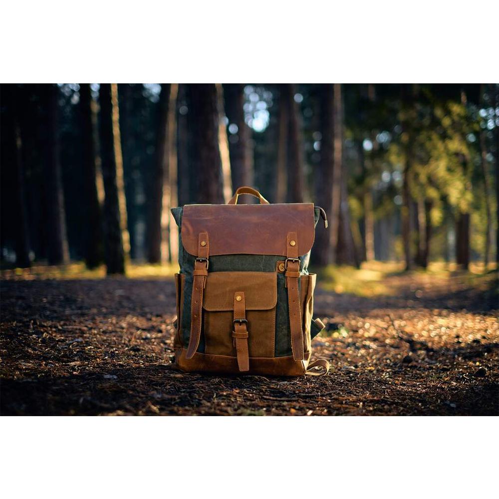Waxed Canvas and Leather Backpack CB01-KKICO