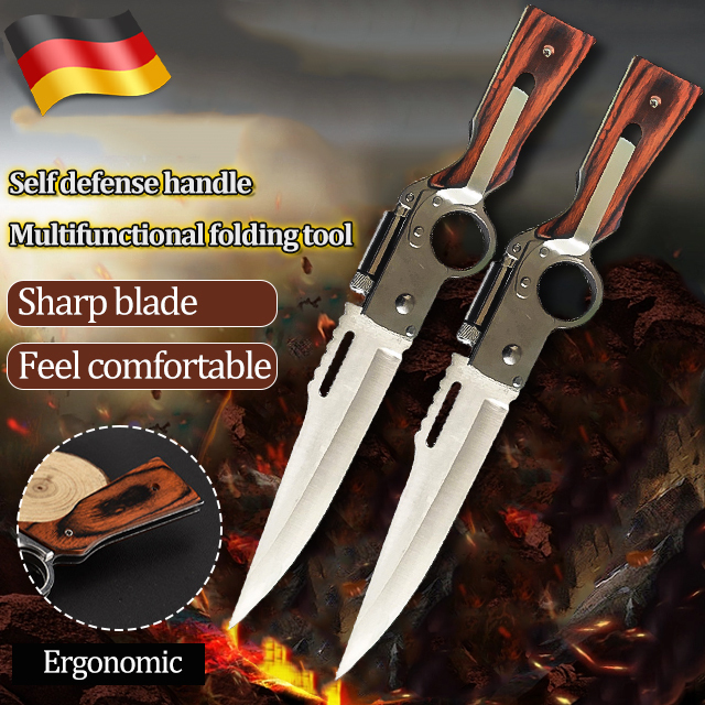 Multifunctional folding tool with wooden handle for self-defense