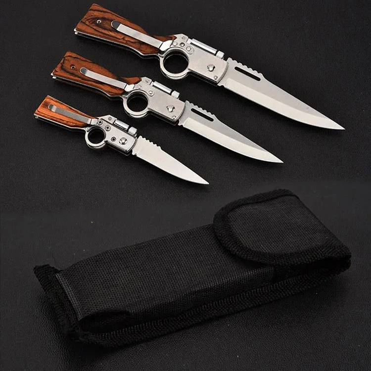 Multifunctional folding tool with wooden handle for self-defense