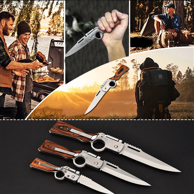 Multifunctional folding tool with wooden handle for self-defense